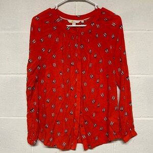 Boden Red Printed Long-Sleeve Blouse